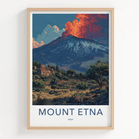 Mount Etna Poster - Italy Travel Art - Erupting Sky Peak Gift
