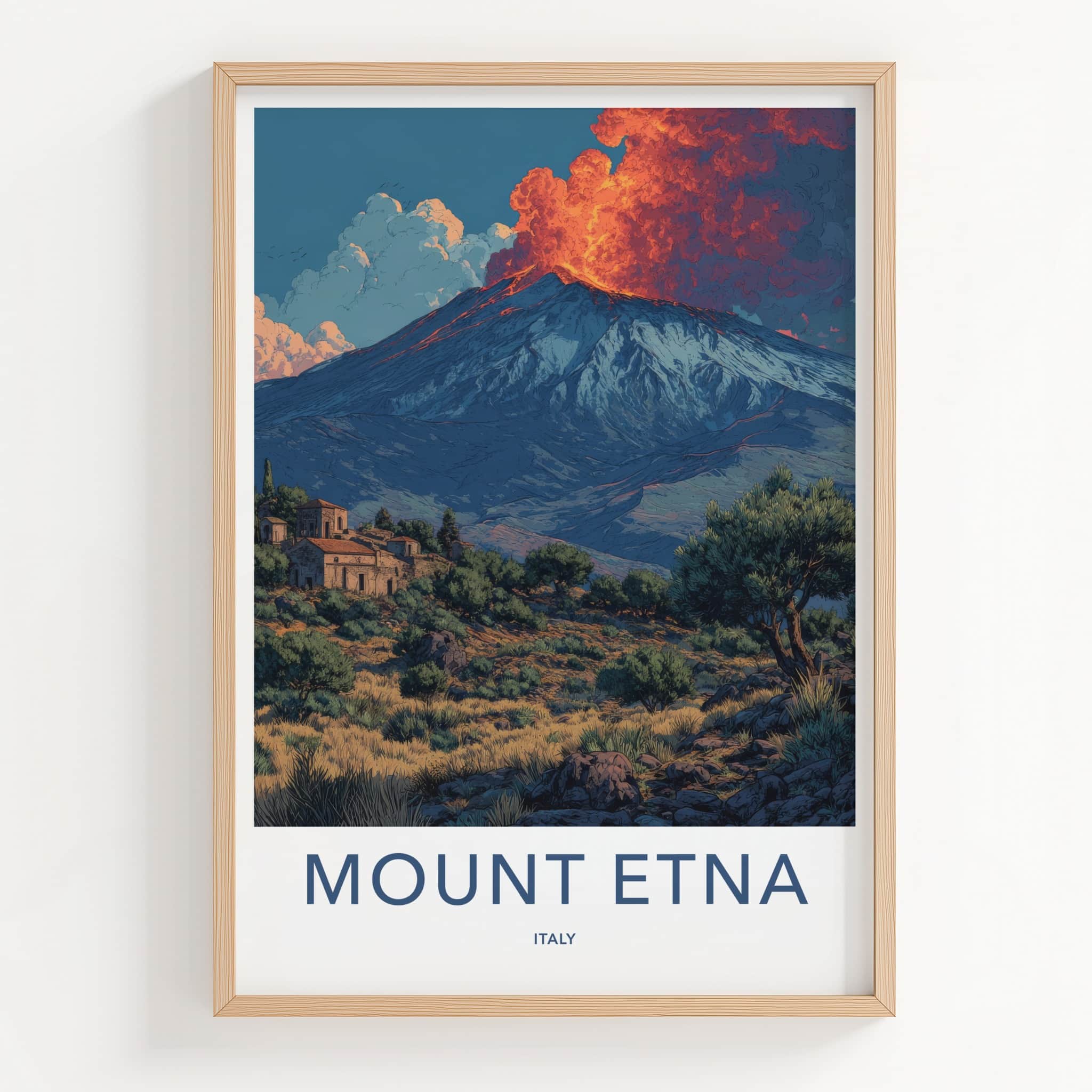 Mount Etna Poster - Italy Travel Art - Erupting Sky Peak Gift