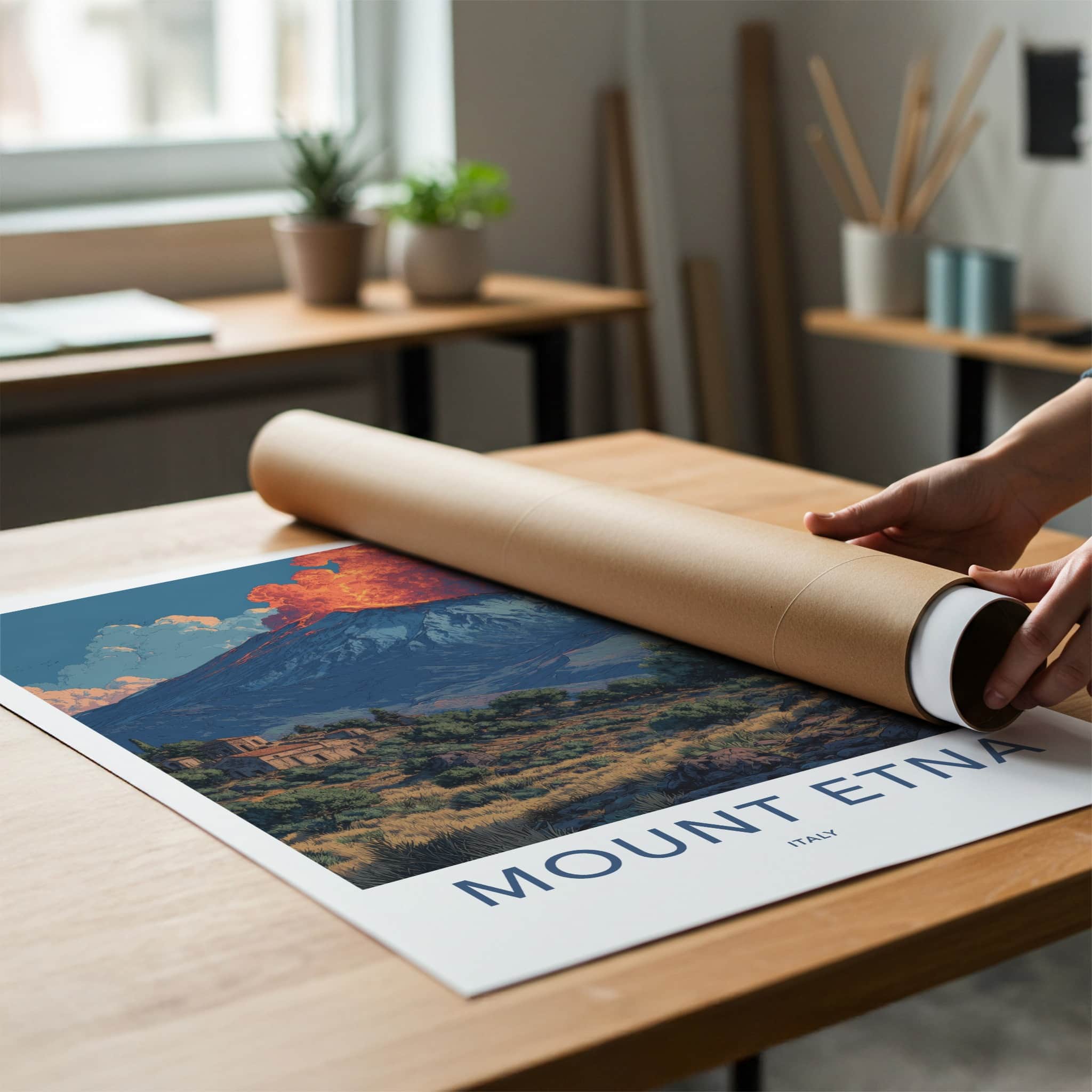 Mount Etna Poster - Italy Travel Art - Erupting Sky Peak Gift