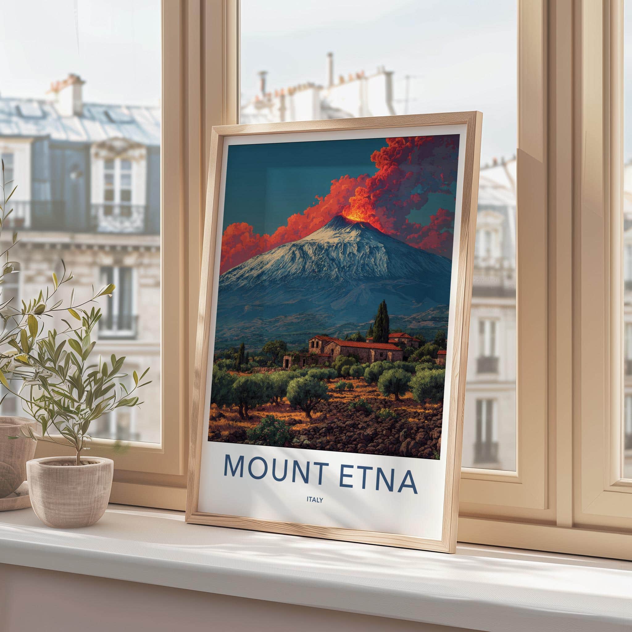 Mount Etna Poster - Italy Travel Art - Erupting Volcano Scene Home Decor