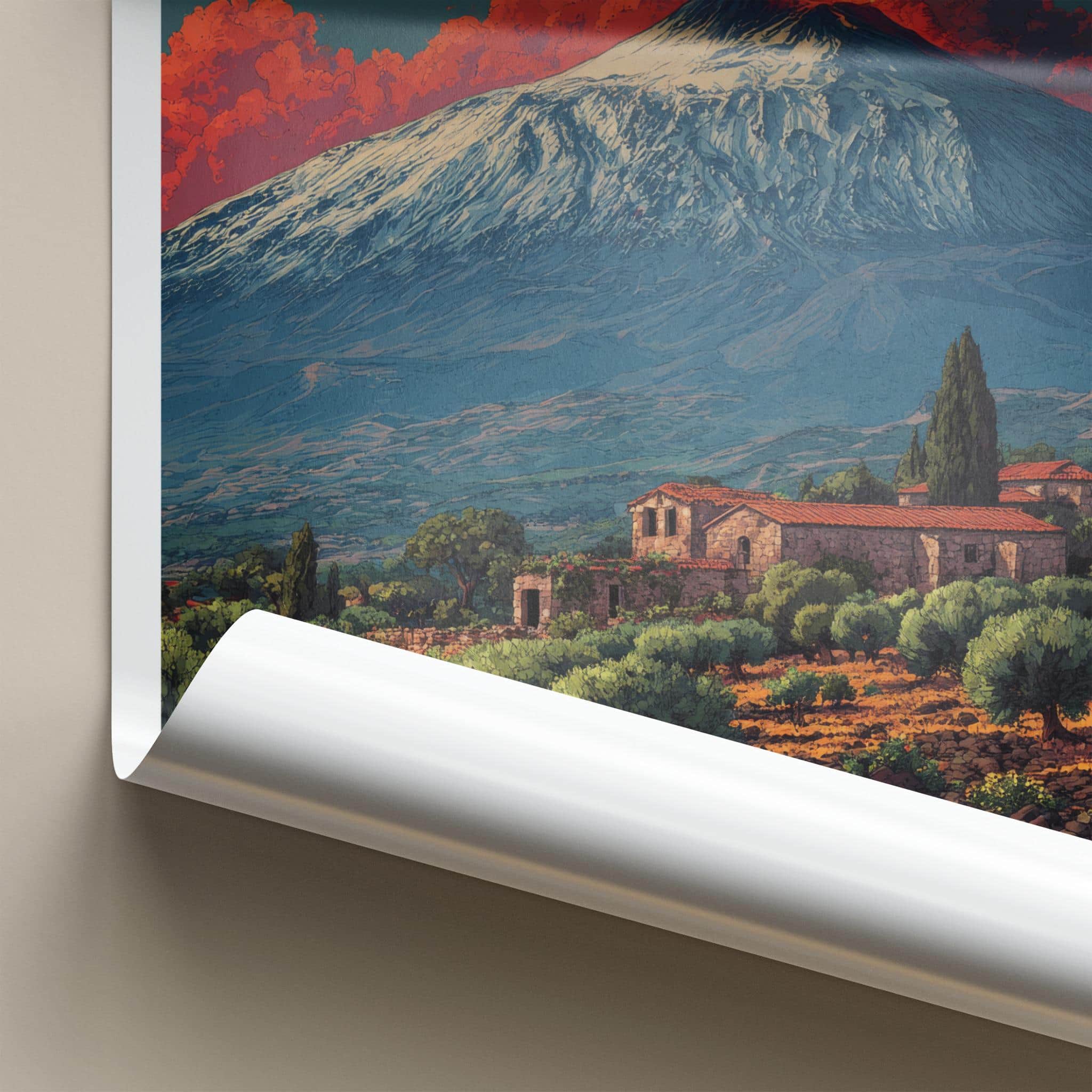 Mount Etna Poster - Italy Travel Art - Erupting Volcano Scene Home Decor
