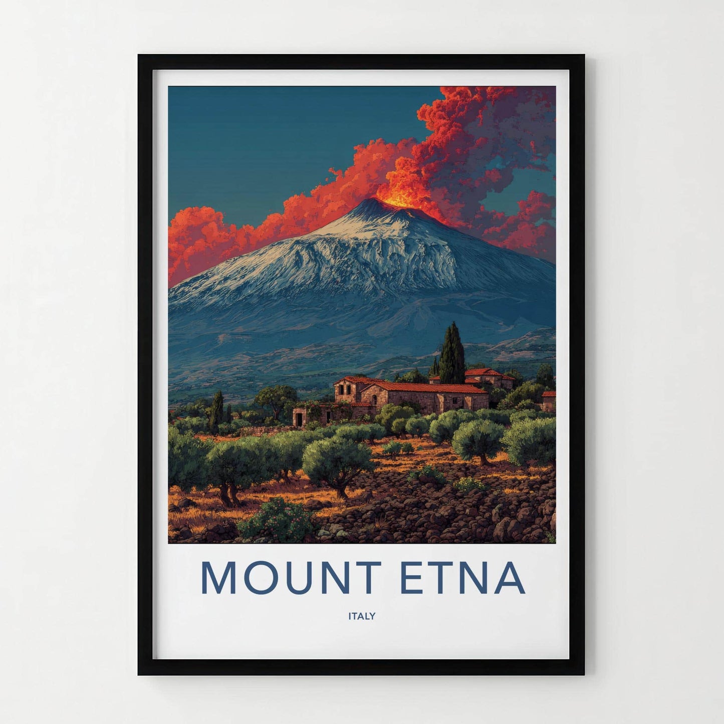 Mount Etna Poster - Italy Travel Art - Erupting Volcano Scene Home Decor
