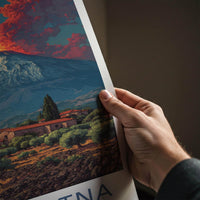 Mount Etna Poster - Italy Travel Art - Erupting Volcano Scene Home Decor