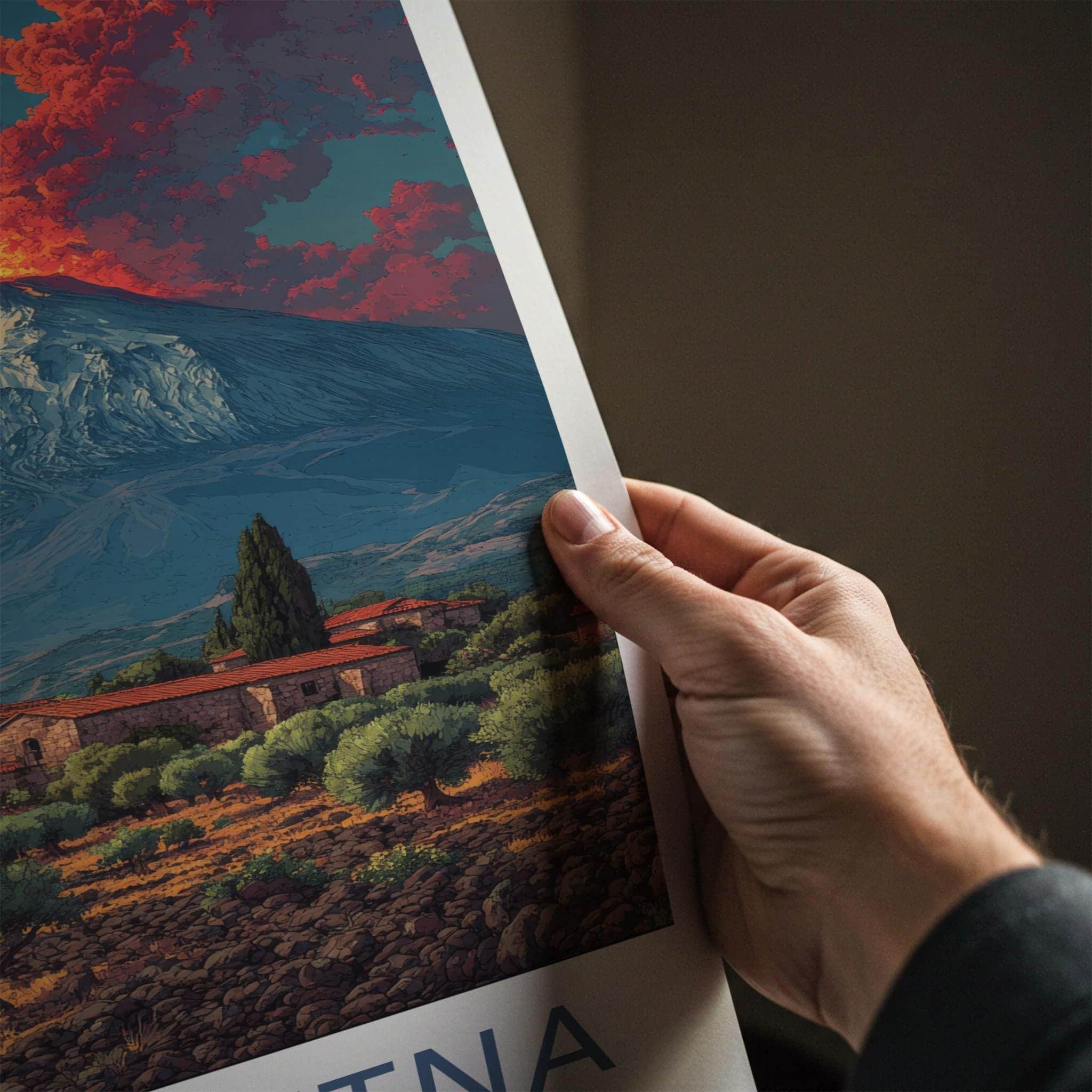 Mount Etna Poster - Italy Travel Art - Erupting Volcano Scene Home Decor