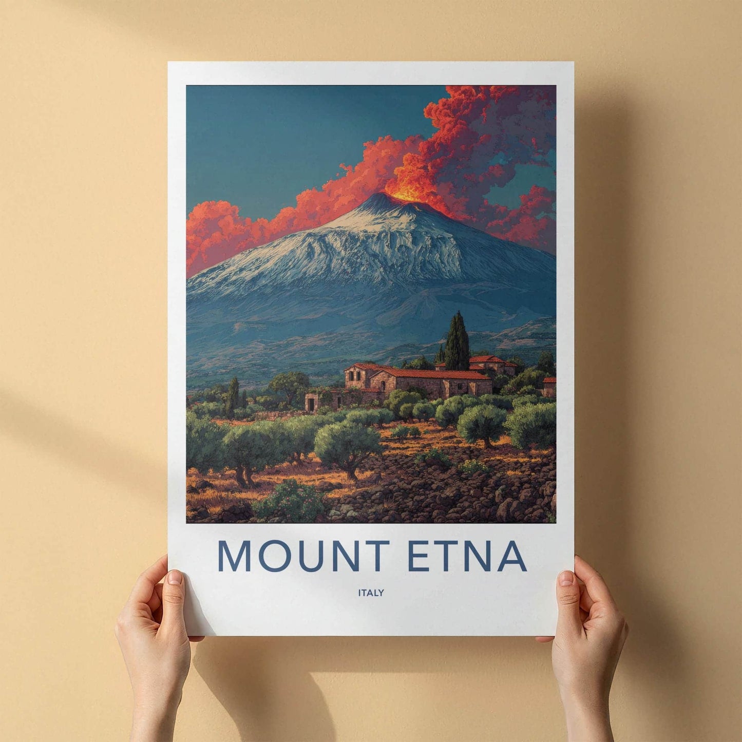 Mount Etna Poster - Italy Travel Art - Erupting Volcano Scene Home Decor