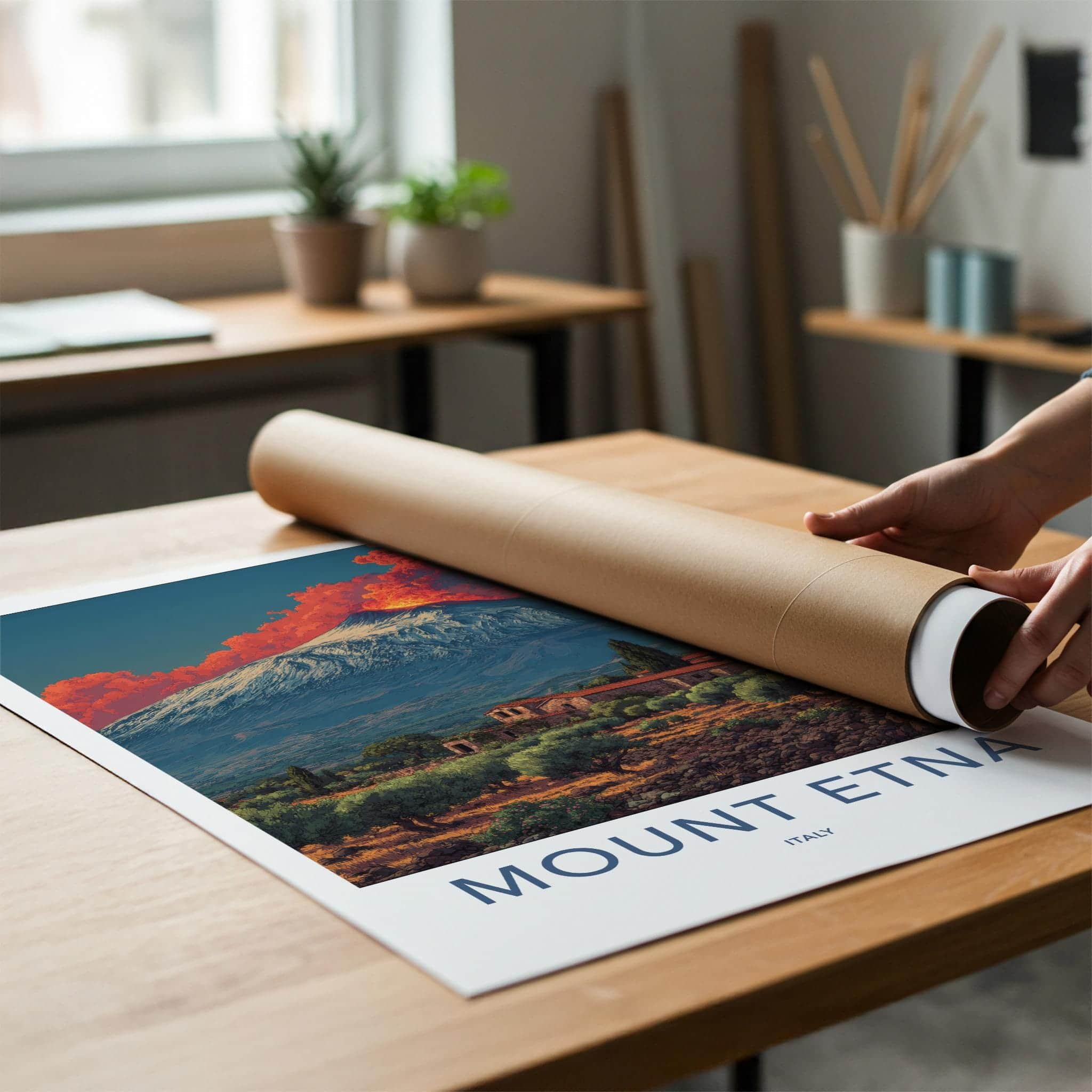 Mount Etna Poster - Italy Travel Art - Erupting Volcano Scene Home Decor