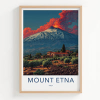 Mount Etna Poster - Italy Travel Art - Erupting Volcano Scene Home Decor