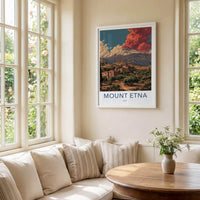 Mount Etna Poster - Italy Travel Art - Red Eruption Village Home Decor