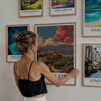 Mount Etna Poster - Italy Travel Art - Red Eruption Village Home Decor