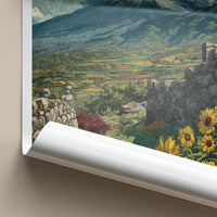 Mount Etna Poster - Italy Travel Art - Snowy Volcano Sunflowers Wall Decor