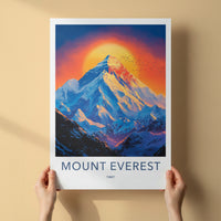 Mount Everest Poster - China Travel Art - Golden Sunset Peak Wall Decor