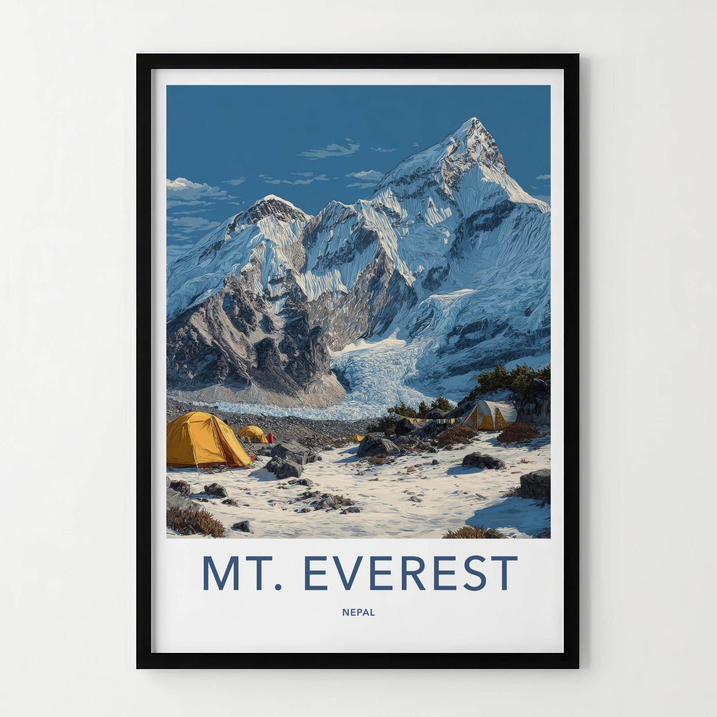 Mount Everest Poster - Nepal Travel Art - Snowy Basecamp Glacier Home Decor