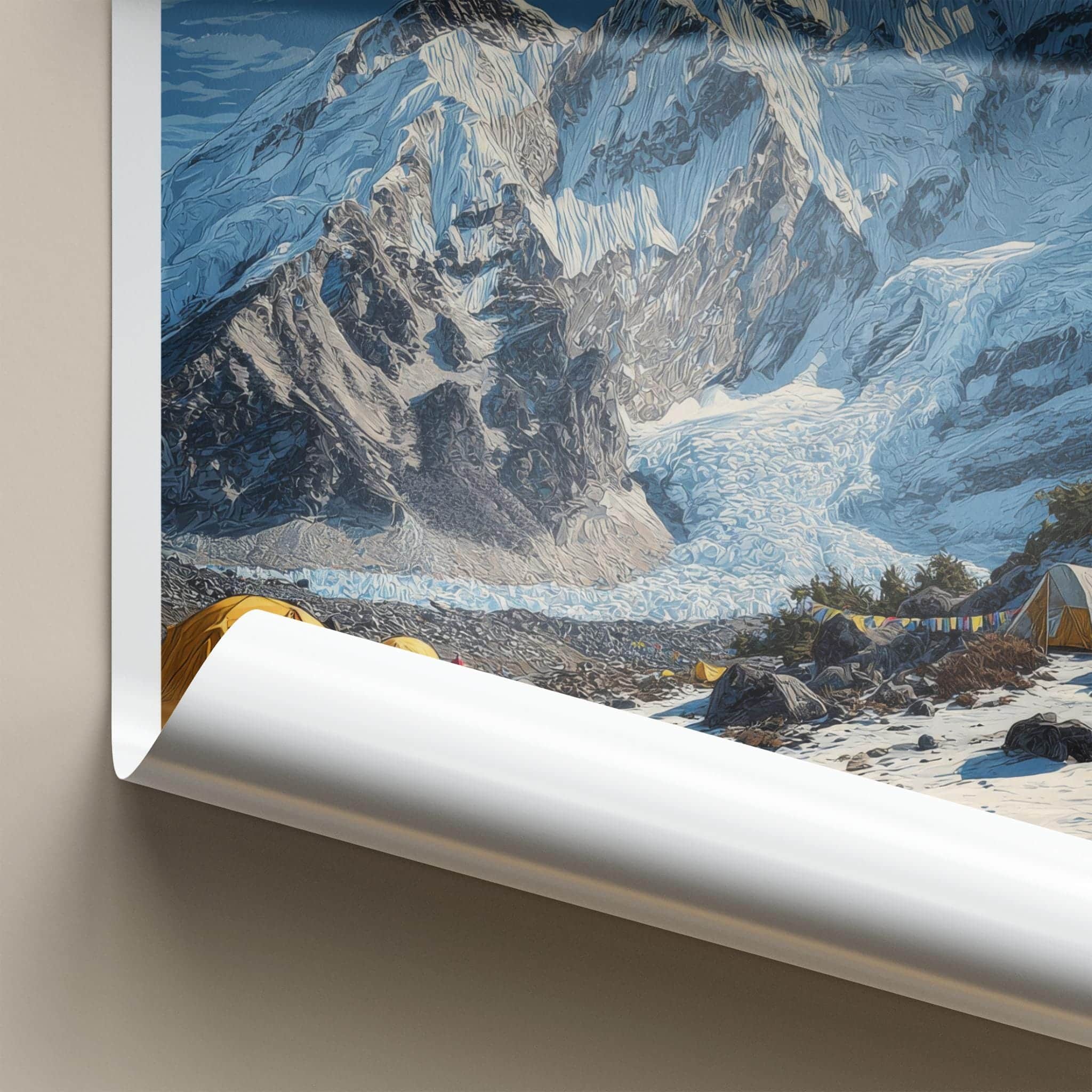 Mount Everest Poster - Nepal Travel Art - Snowy Basecamp Glacier Home Decor