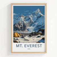 Mount Everest Poster - Nepal Travel Art - Snowy Basecamp Glacier Home Decor