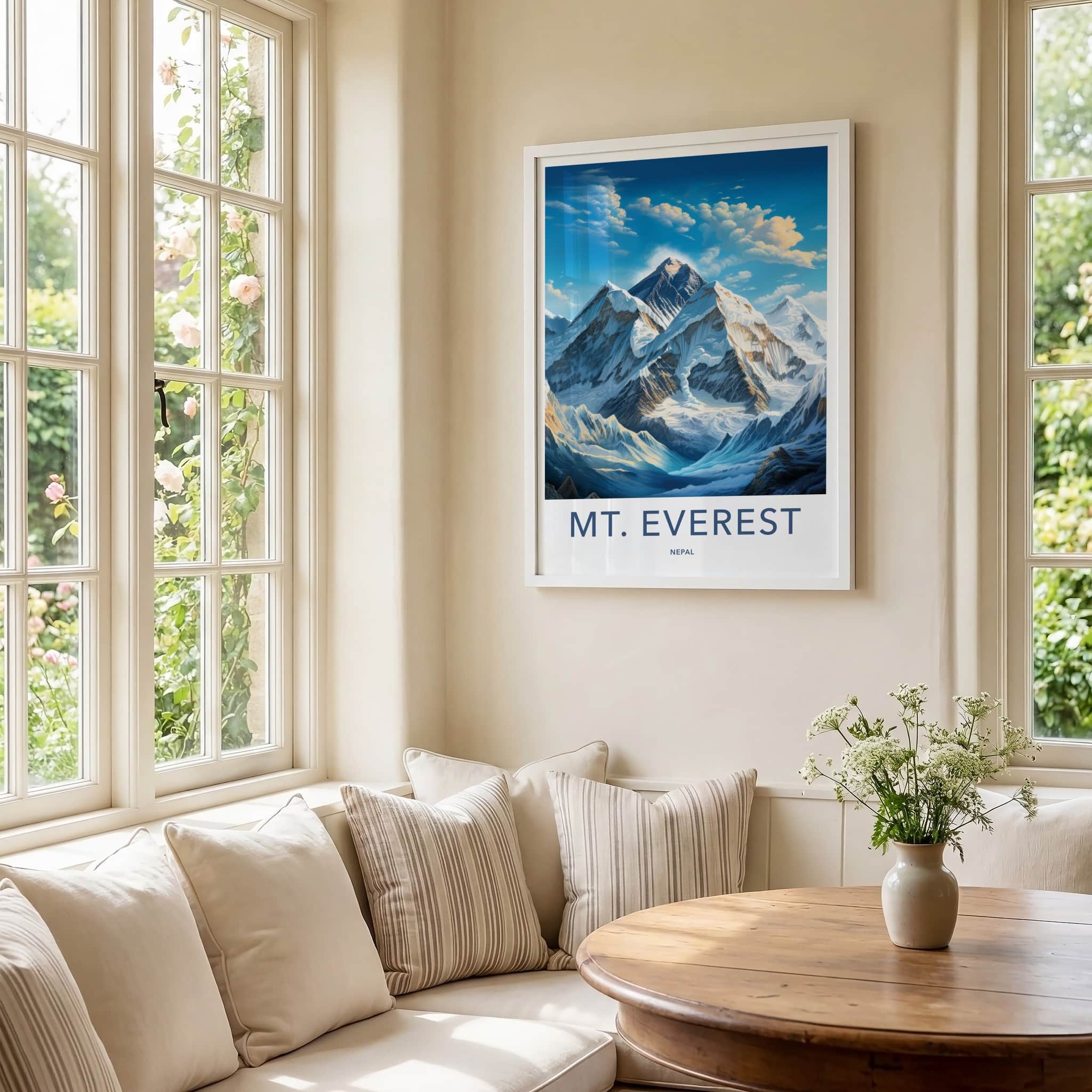 Mount Everest Poster - Nepal Travel Art - Towering Snowy Peaks Wall Decor