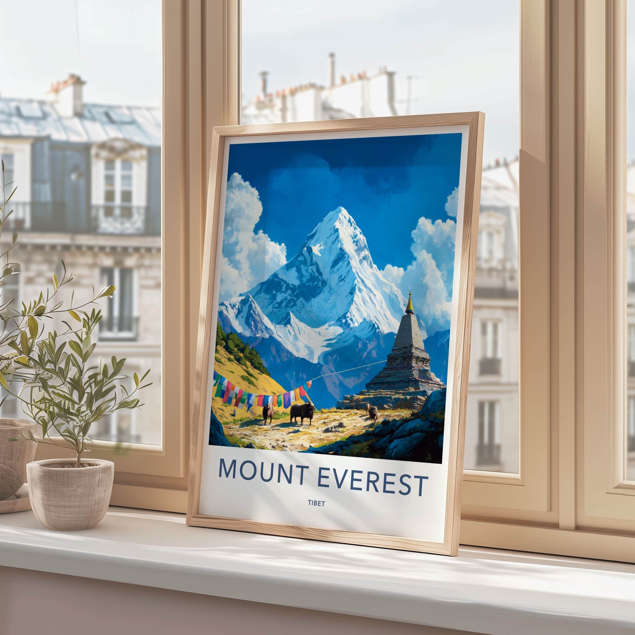 Mount Everest Poster - Tibet Art Print - Snowy Peak Stupa Wall Decor