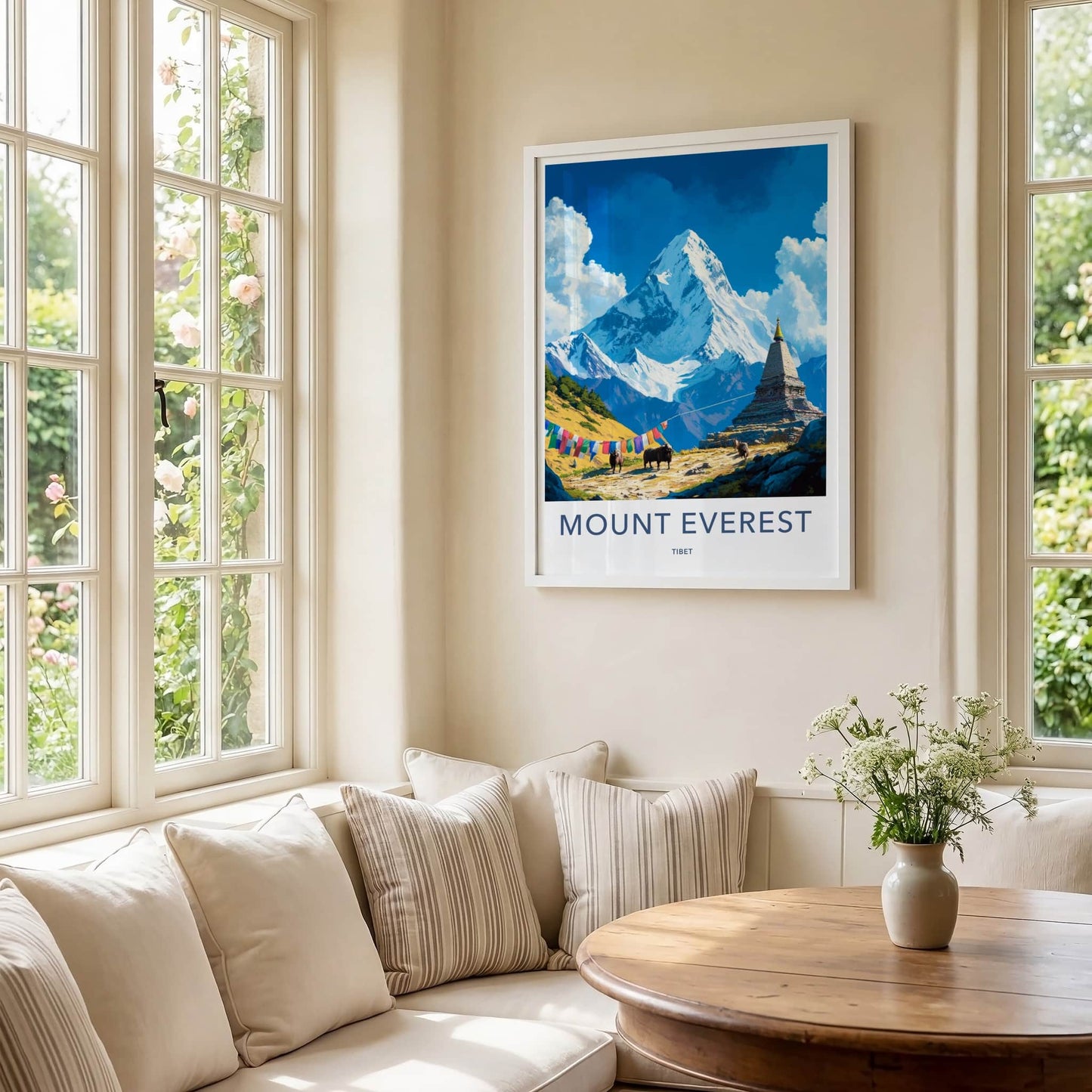Mount Everest Poster - Tibet Art Print - Snowy Peak Stupa Wall Decor