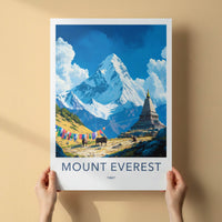 Mount Everest Poster - Tibet Art Print - Snowy Peak Stupa Wall Decor