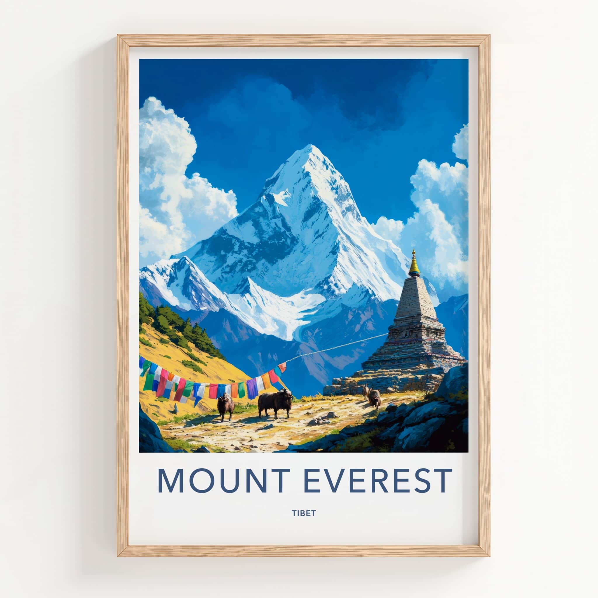 Mount Everest Poster - Tibet Art Print - Snowy Peak Stupa Wall Decor
