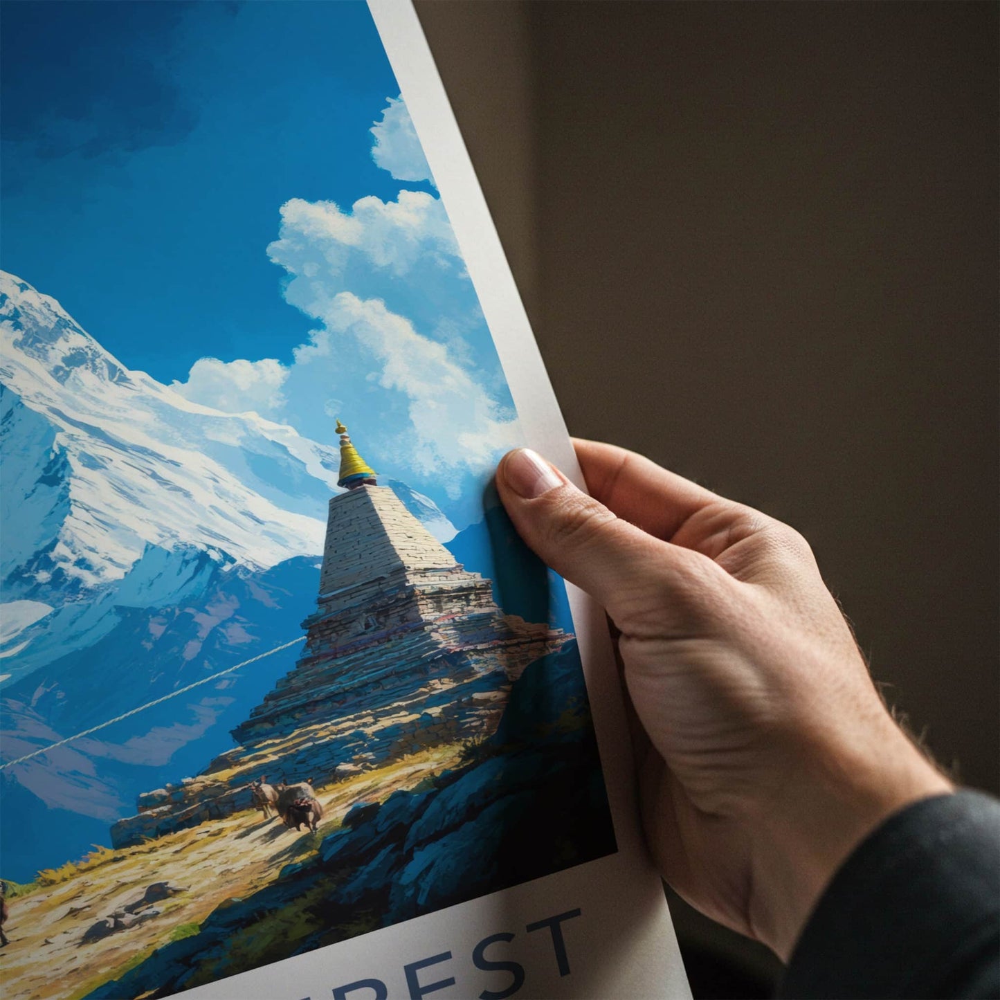 Mount Everest Poster - Tibet Art Print - Snowy Peak Stupa Wall Decor