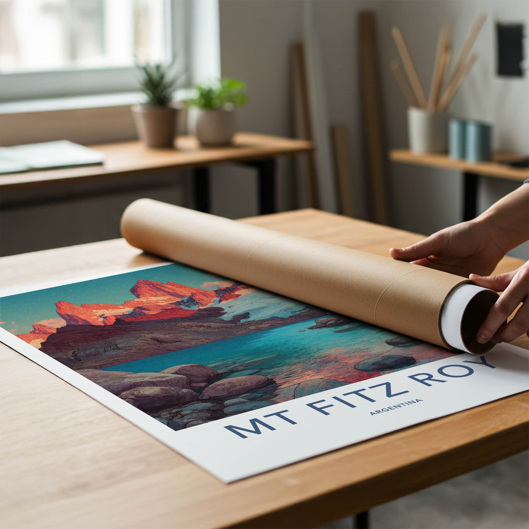 Mount Fitz Roy Poster - Argentina Travel Art - Snowy Mountain Lake Framed Decor