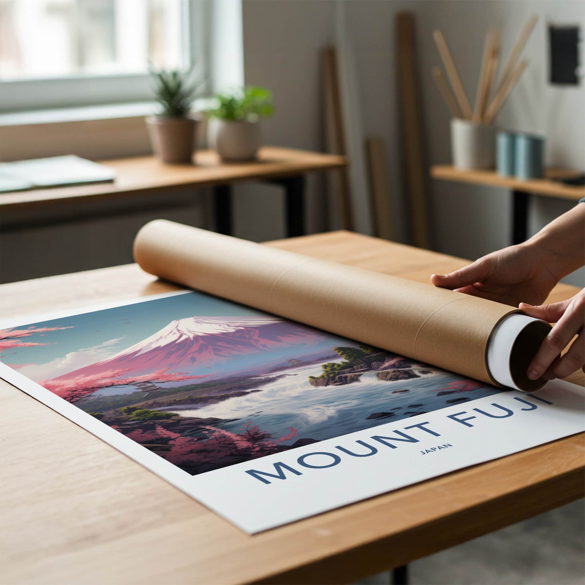 MOUNT FUJI Poster - Japan Art Print - Cherry Blossom River Wall Decor