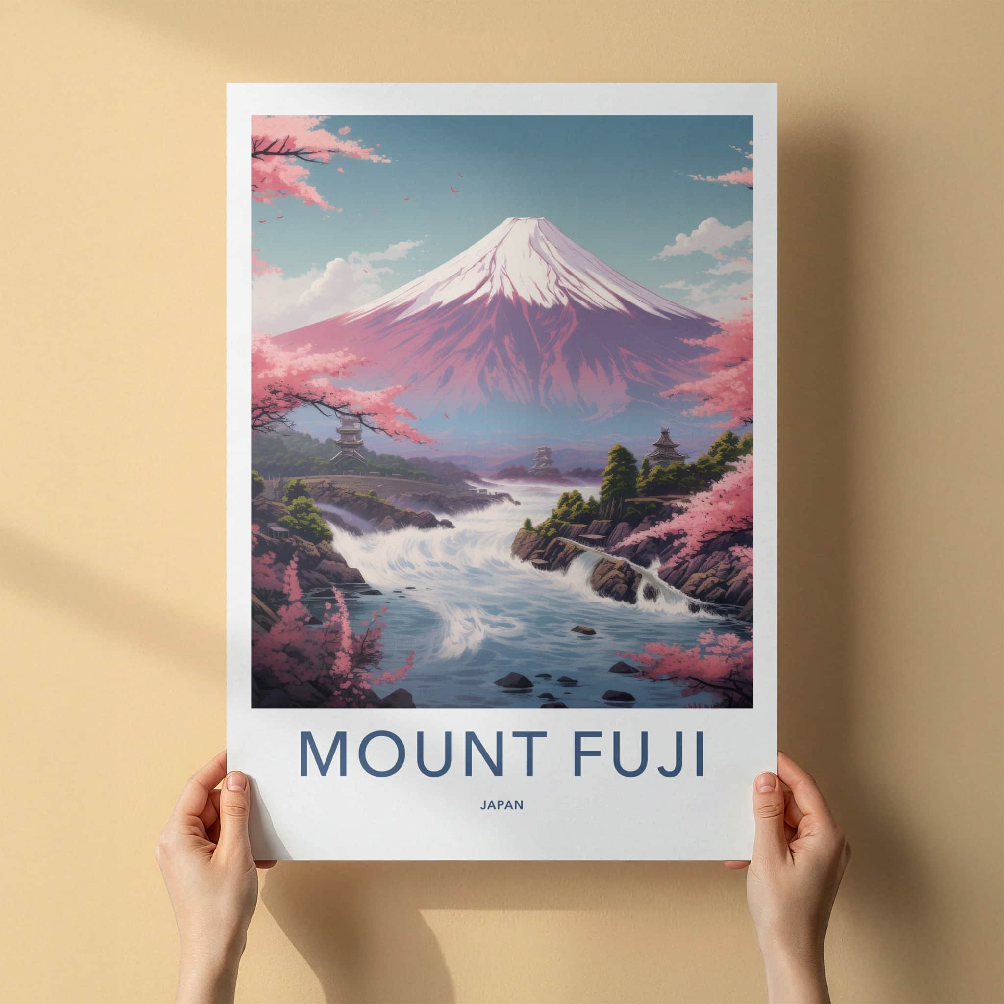 MOUNT FUJI Poster - Japan Art Print - Cherry Blossom River Wall Decor