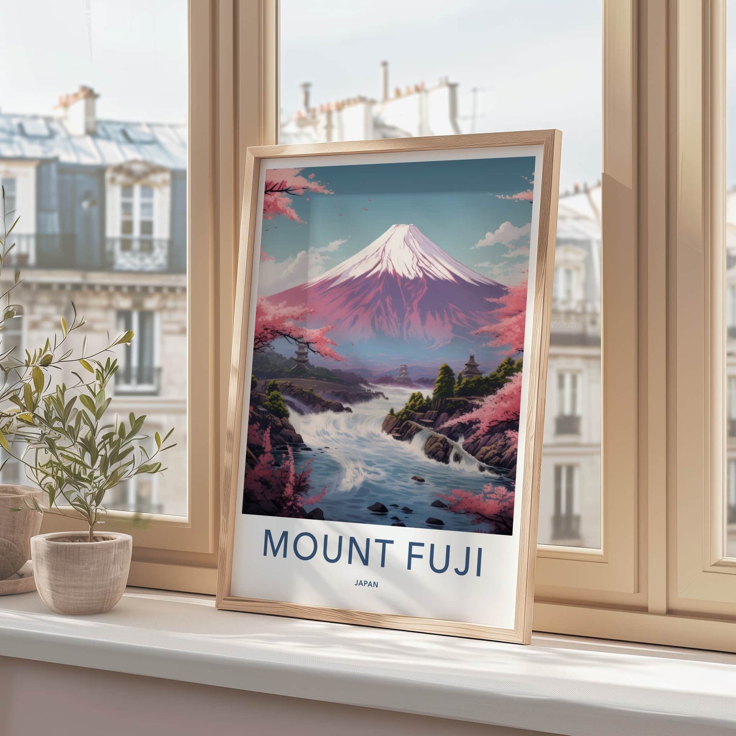 MOUNT FUJI Poster - Japan Art Print - Cherry Blossom River Wall Decor