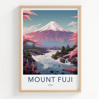 MOUNT FUJI Poster - Japan Art Print - Cherry Blossom River Wall Decor