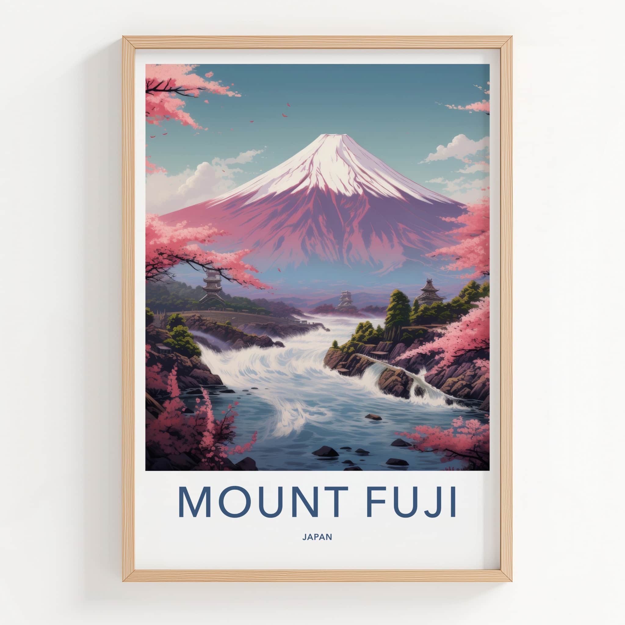 MOUNT FUJI Poster - Japan Art Print - Cherry Blossom River Wall Decor