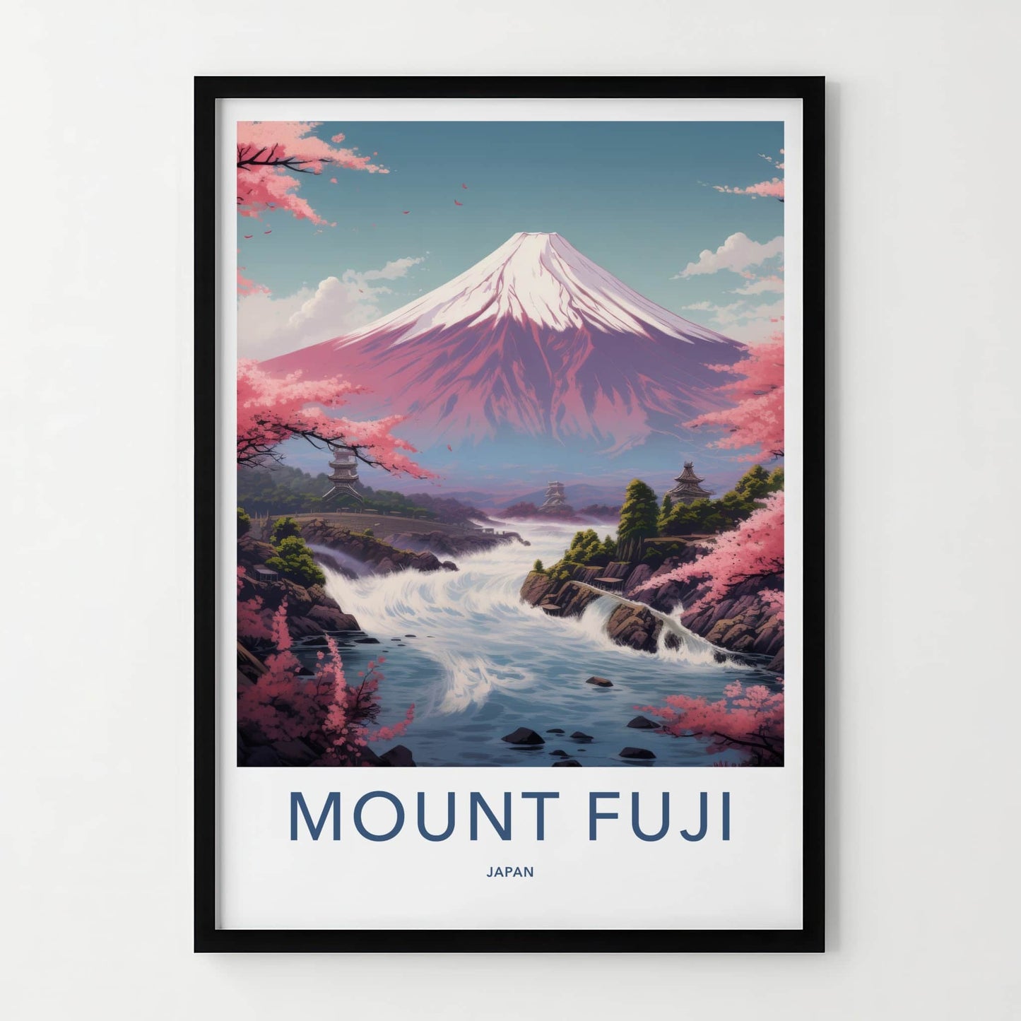 MOUNT FUJI Poster - Japan Art Print - Cherry Blossom River Wall Decor