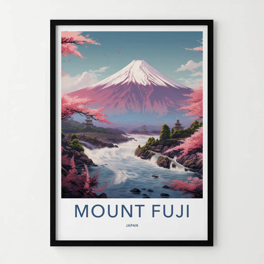 MOUNT FUJI Poster - Japan Art Print - Cherry Blossom River Wall Decor