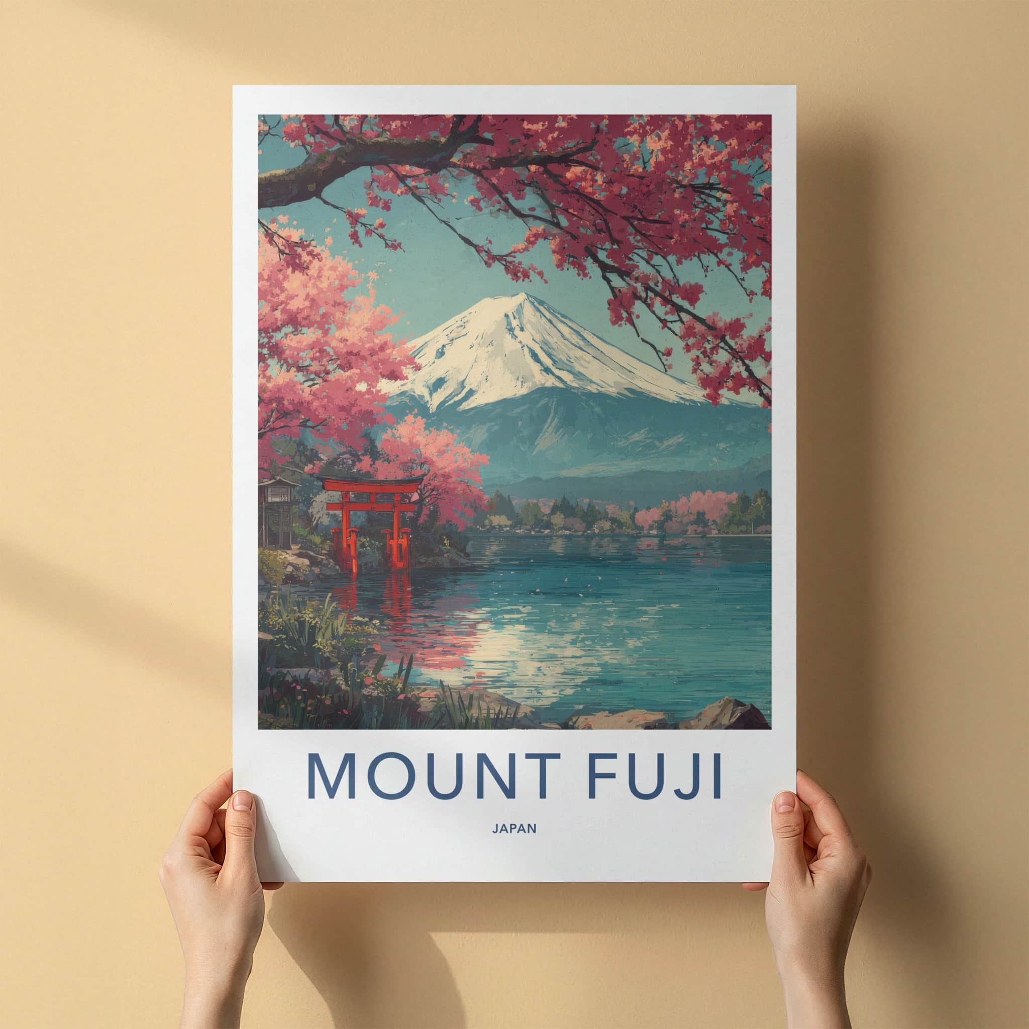 Mount Fuji Poster - Japan Travel Art - Cherry Blossom Torii Home Decor