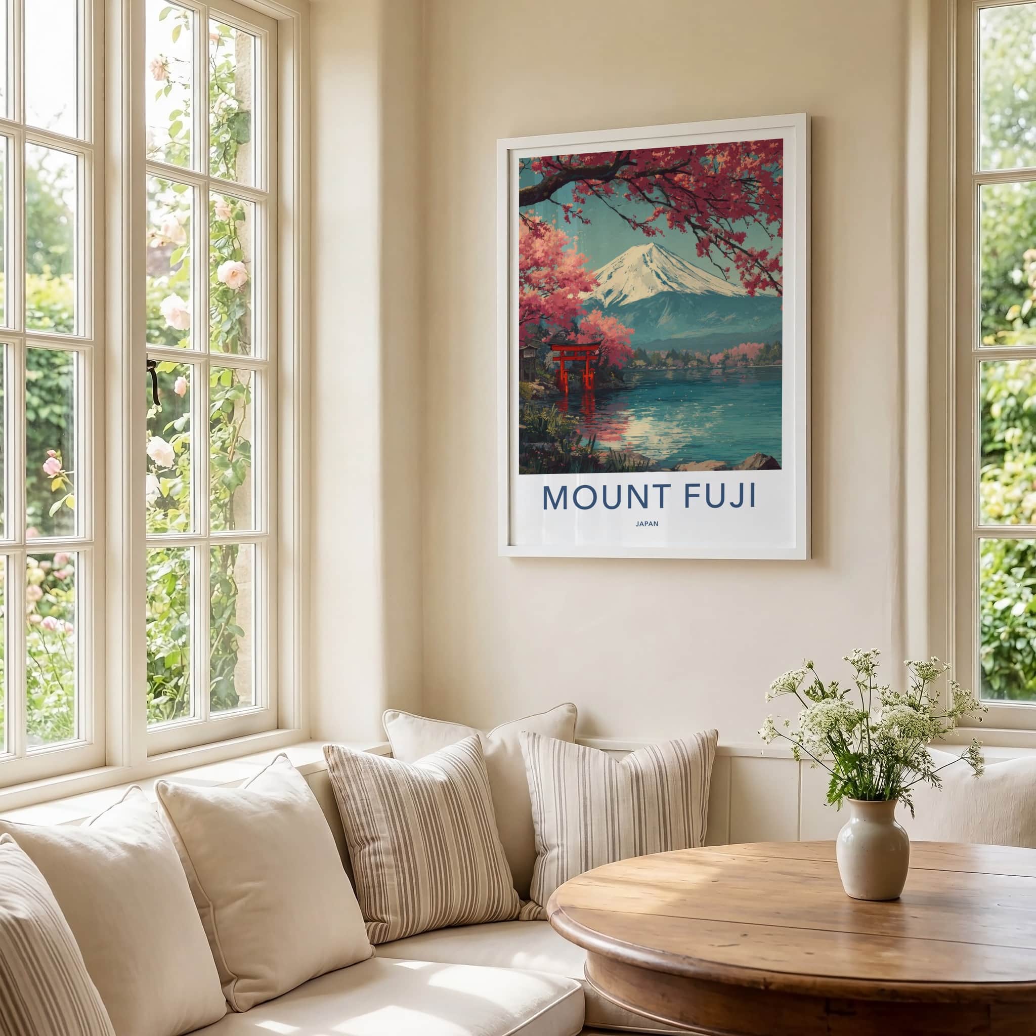 Mount Fuji Poster - Japan Travel Art - Cherry Blossom Torii Home Decor