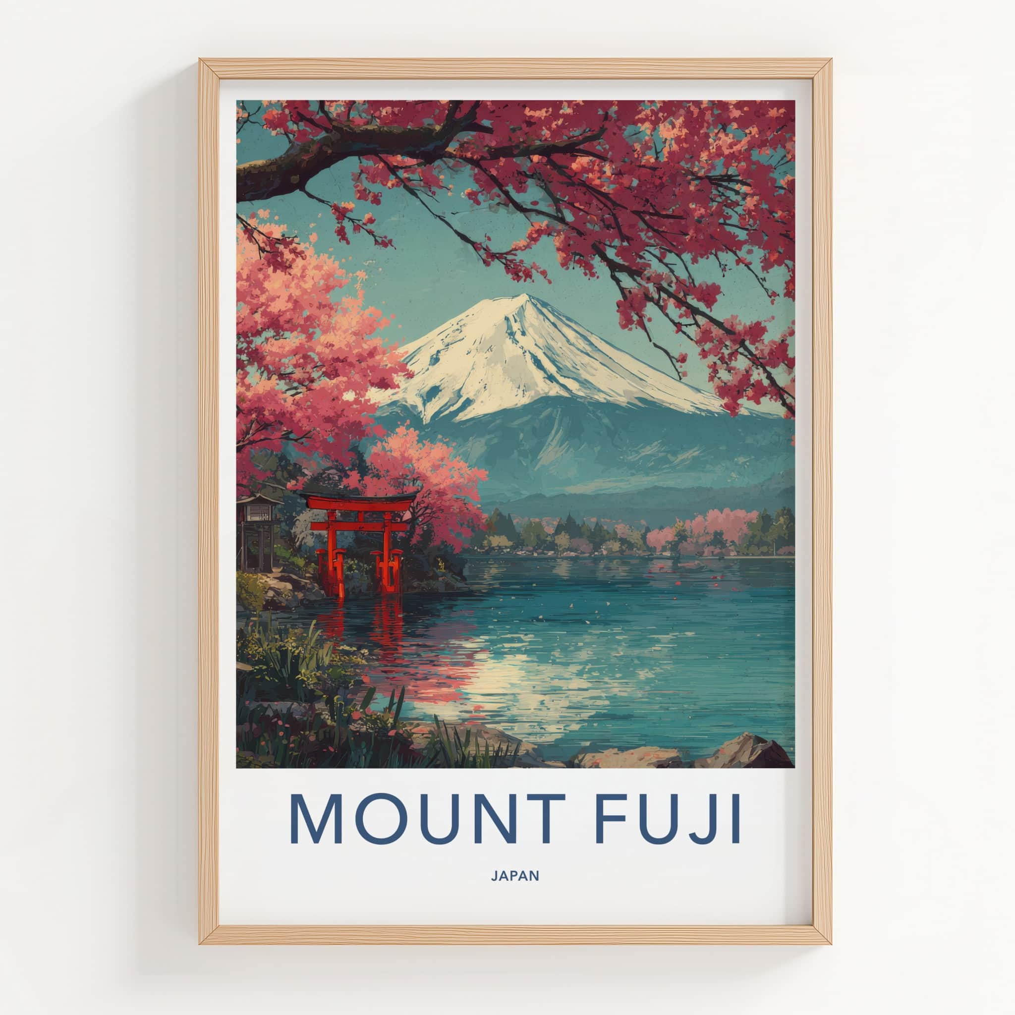 Mount Fuji Poster - Japan Travel Art - Cherry Blossom Torii Home Decor