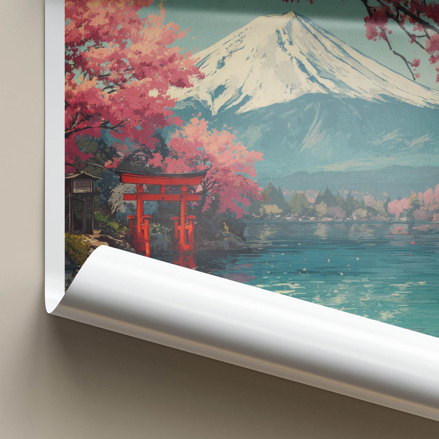 Mount Fuji Poster - Japan Travel Art - Cherry Blossom Torii Home Decor