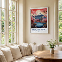 Mount Fuji Poster - Japan Travel Art - Pink Cherry Pagoda Home Decor