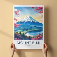Mount Fuji Poster - Japan Travel Art - Pink Flower Mountain Wall Decor