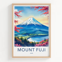 Mount Fuji Poster - Japan Travel Art - Pink Flower Mountain Wall Decor