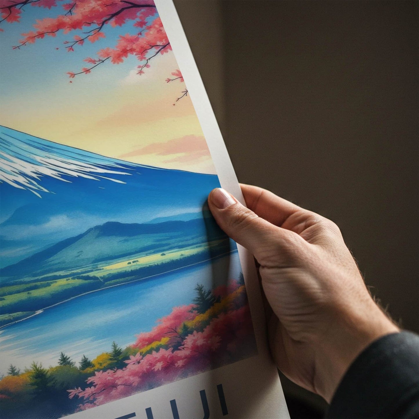 Mount Fuji Poster - Japan Travel Art - Pink Flower Mountain Wall Decor