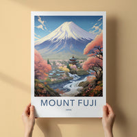 Mount Fuji Poster - Japan Travel Art - Temple River View Wall Decor
