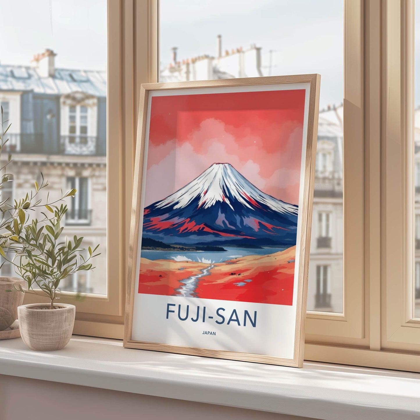 Mount Fuji Poster - Japan Travel Print - Red Sky Landscape Home Decor