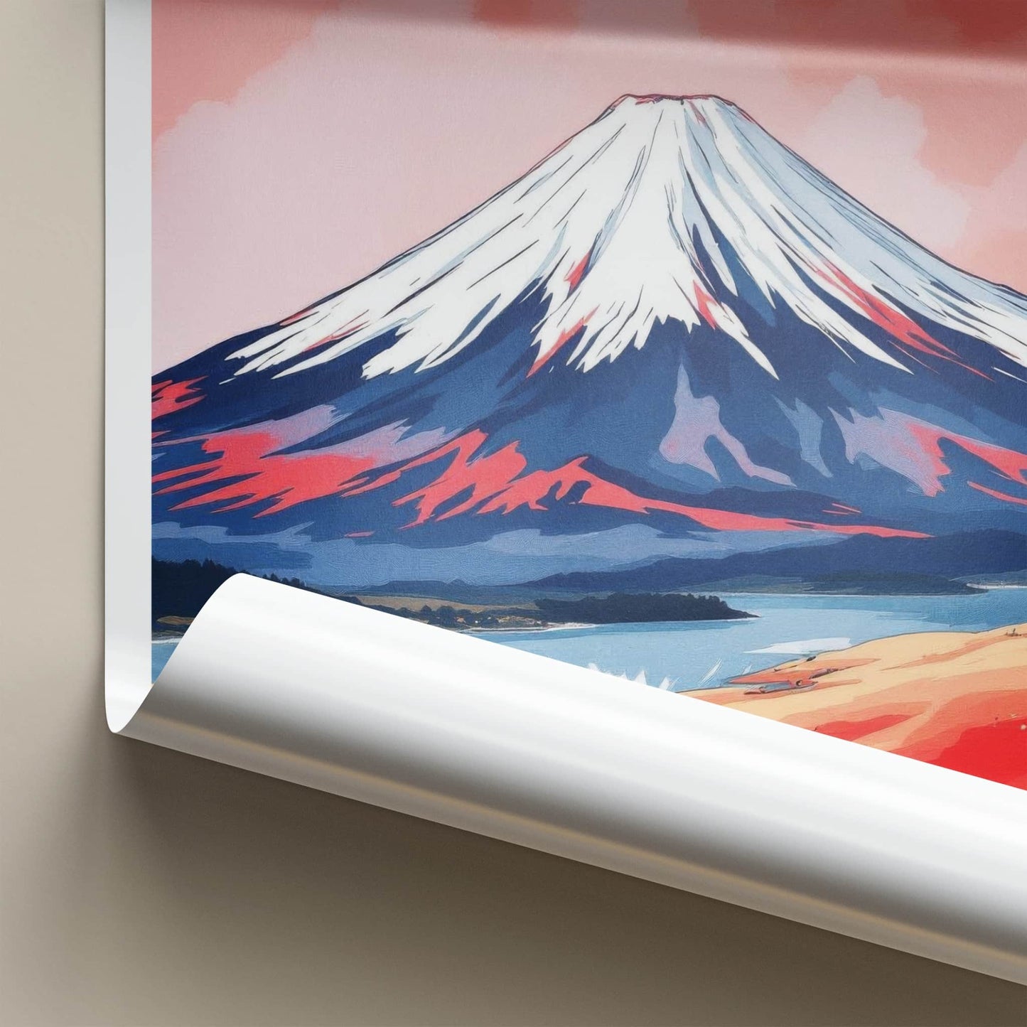 Mount Fuji Poster - Japan Travel Print - Red Sky Landscape Home Decor