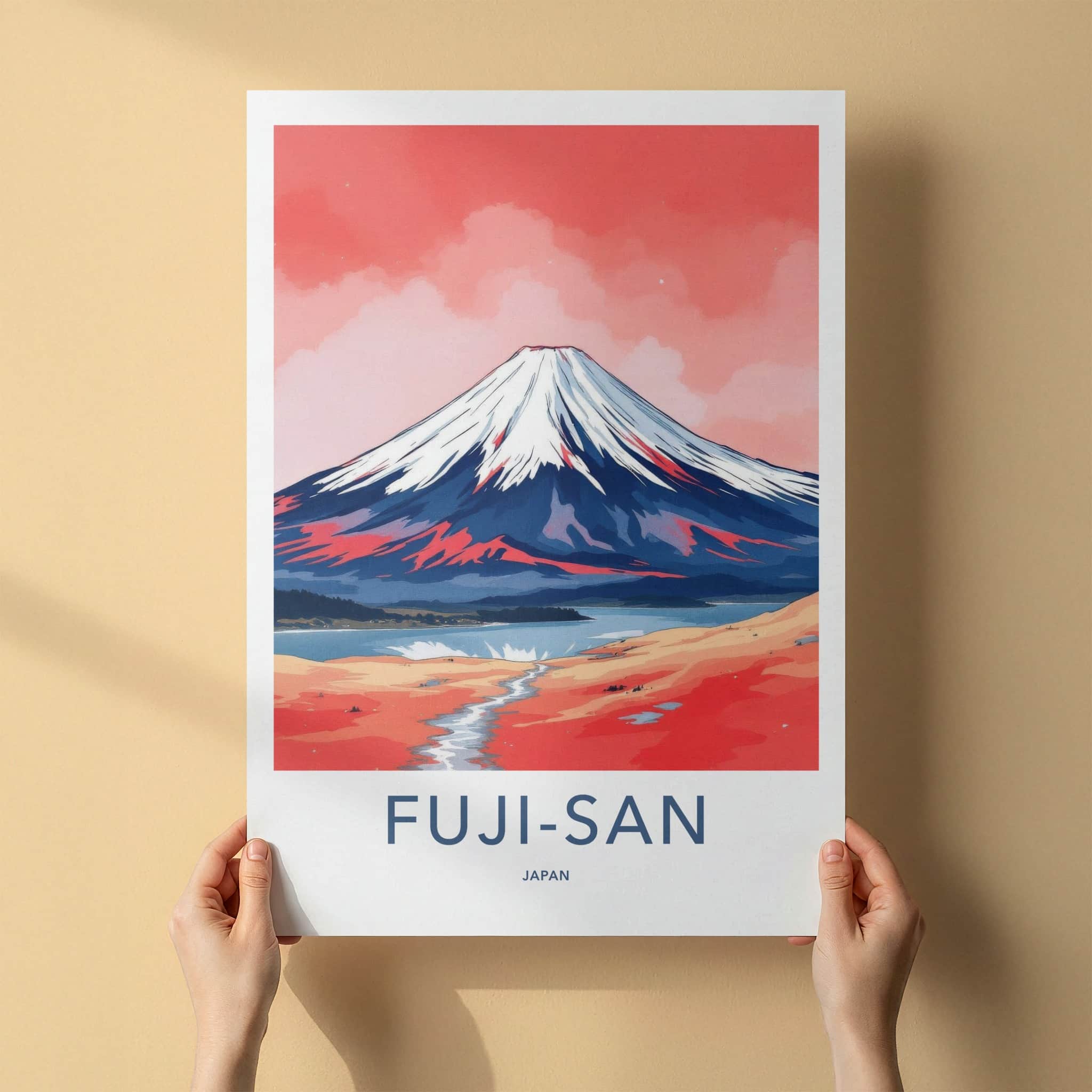 Mount Fuji Poster - Japan Travel Print - Red Sky Landscape Home Decor