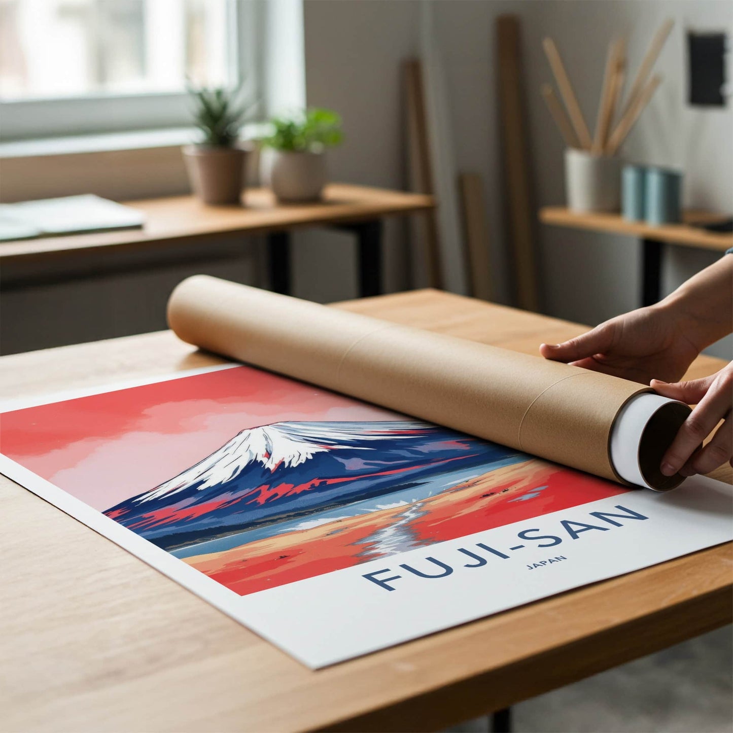 Mount Fuji Poster - Japan Travel Print - Red Sky Landscape Home Decor