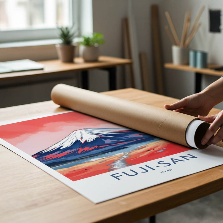 Mount Fuji Poster - Japan Travel Print - Red Sky Landscape Home Decor