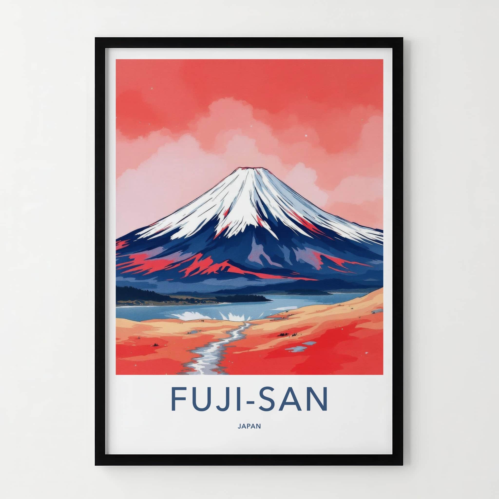 Mount Fuji Poster - Japan Travel Print - Red Sky Landscape Home Decor