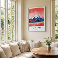 Mount Fuji Poster - Japan Travel Print - Red Sky Landscape Home Decor