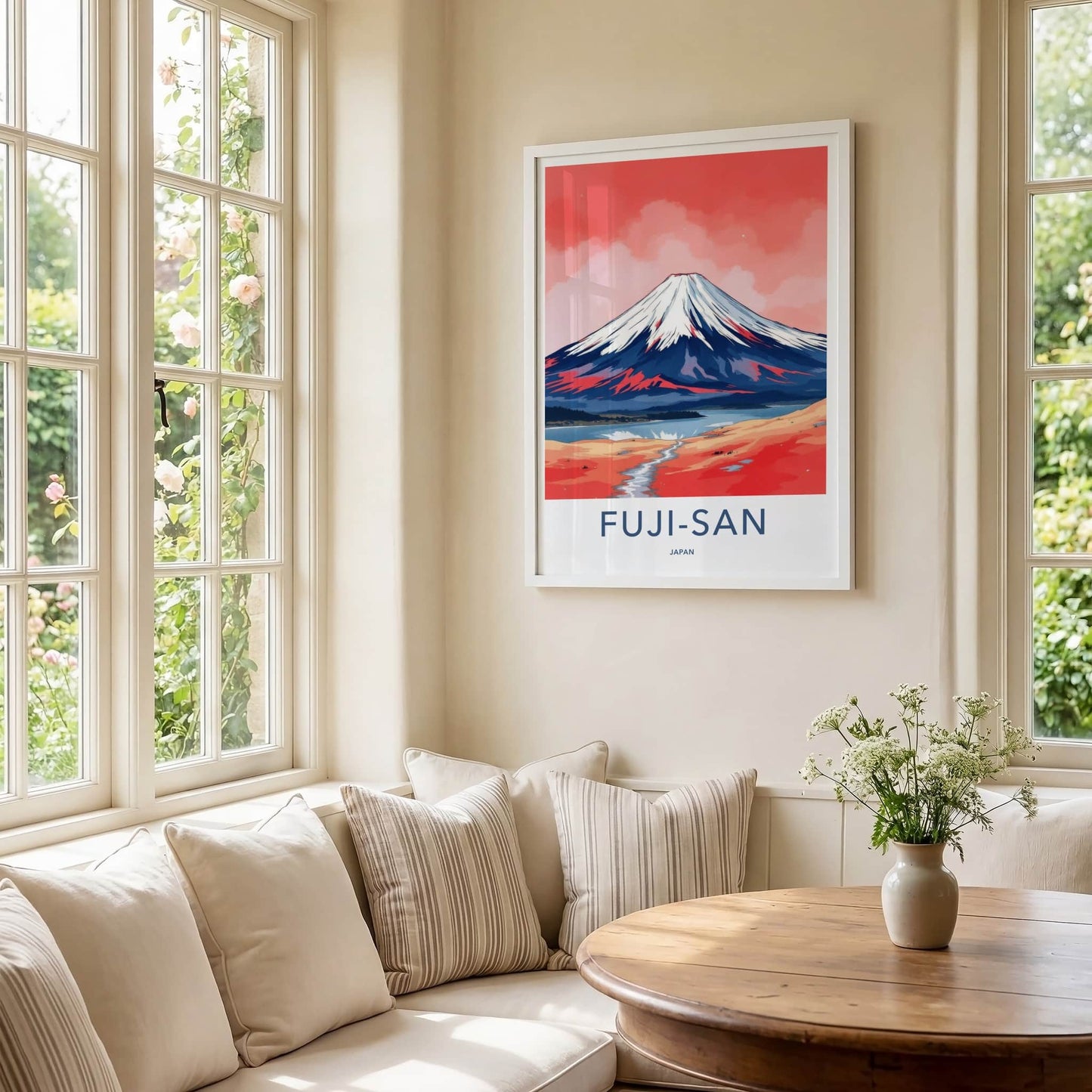 Mount Fuji Poster - Japan Travel Print - Red Sky Landscape Home Decor