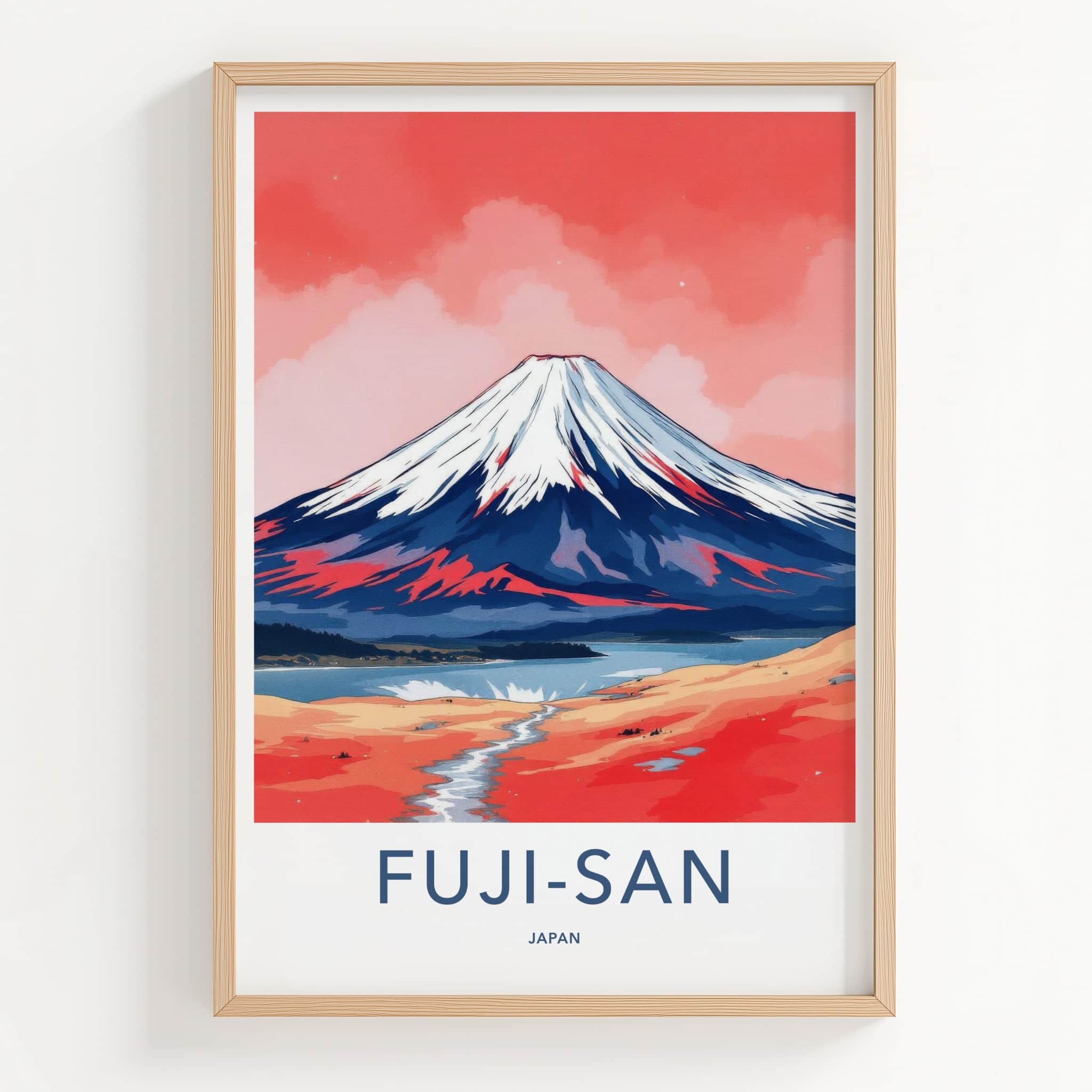 Mount Fuji Poster - Japan Travel Print - Red Sky Landscape Home Decor